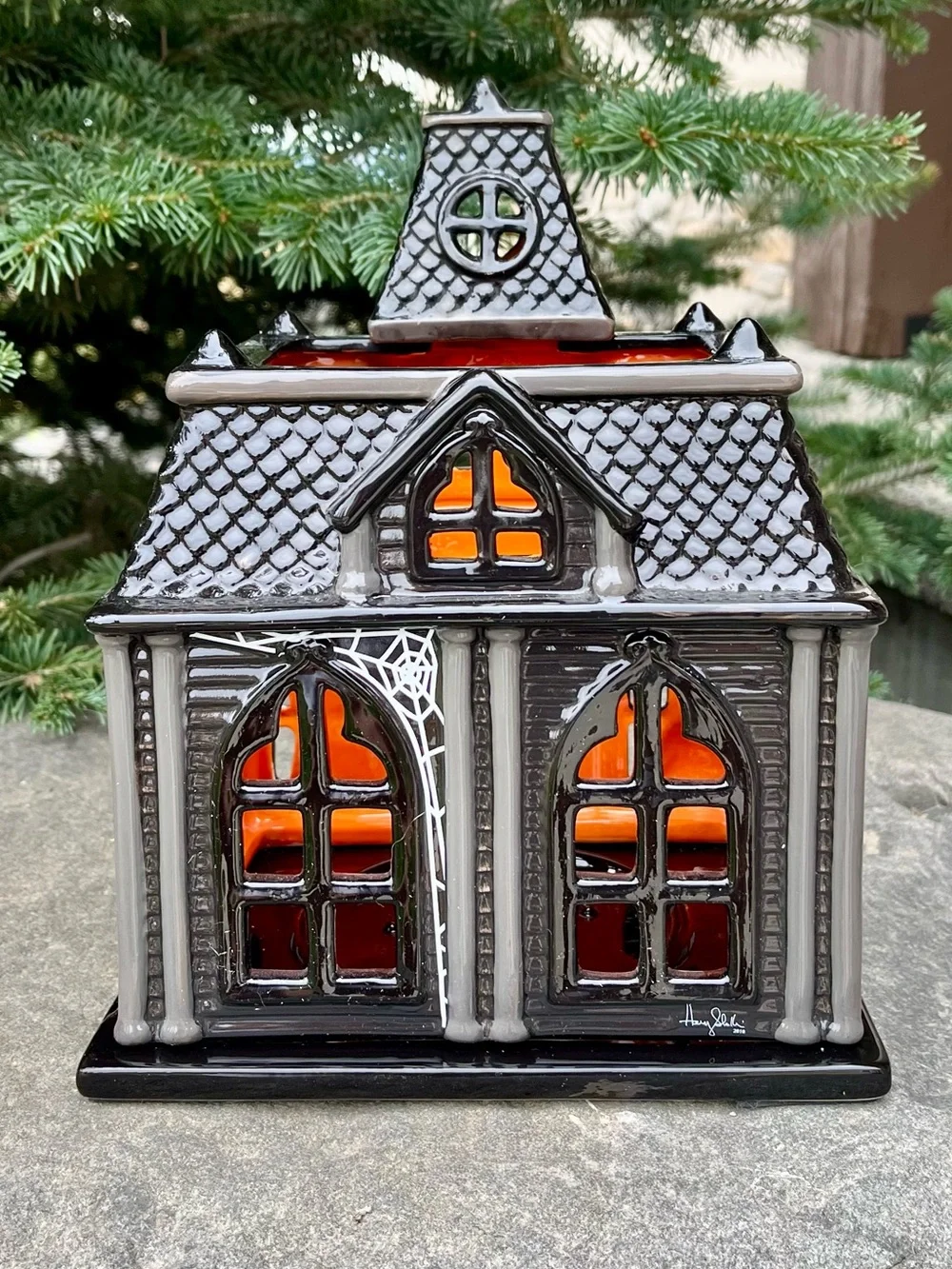 Slatkin & Co. Ceramic 👻 Haunted House 🎃 Luminary Like New 8X12in Vintage In Box
